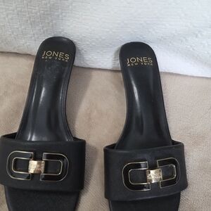 Jones New York Black Slide Mules with Gold Hardware No Box